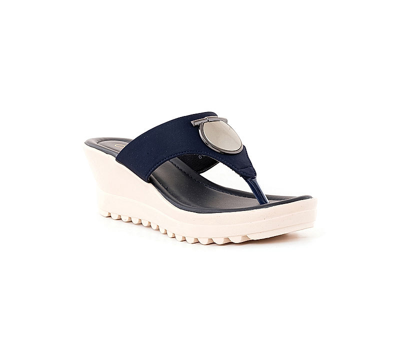 KHADIM Cleo Navy Blue Wedge Heel Slip On Sandal for Women (5320849)