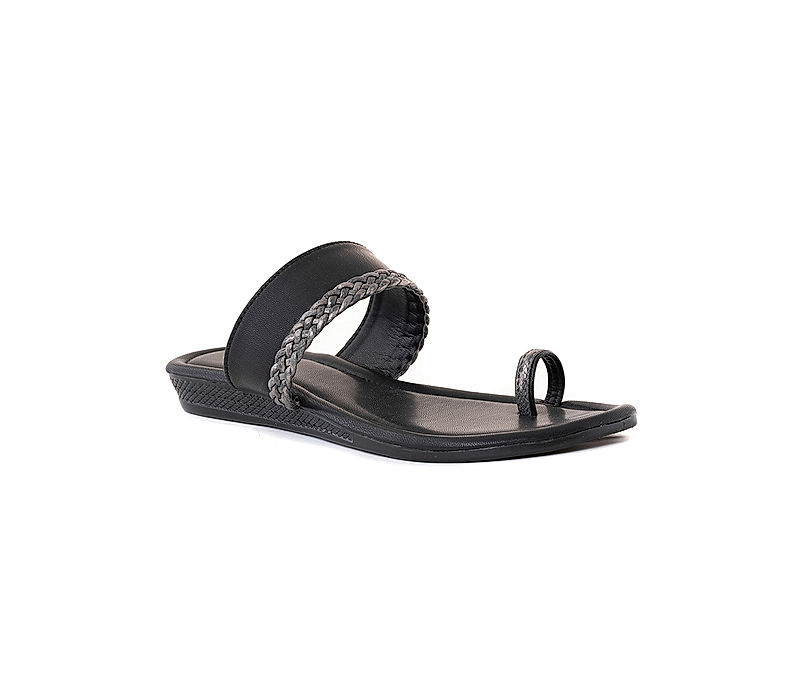 KHADIM Cleo Black Flat Slip On Sandal for Women (5730306)