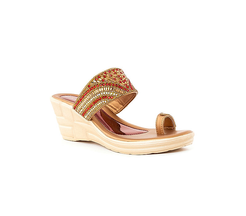 KHADIM Gold Wedge Heel Slip On Sandal for Women (6511324)