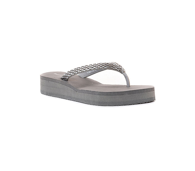 KHADIM Waves Grey Platform Heel Thong Slippers for Women (7281782)