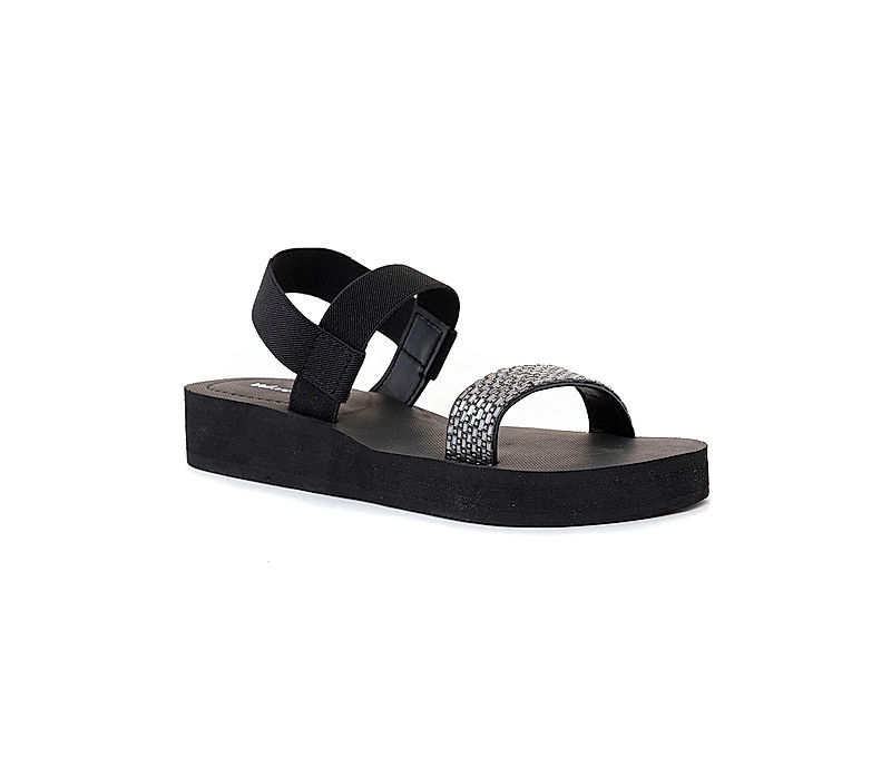 KHADIM Waves Black Platform Heel Slingback Sandal for Women (7281956)