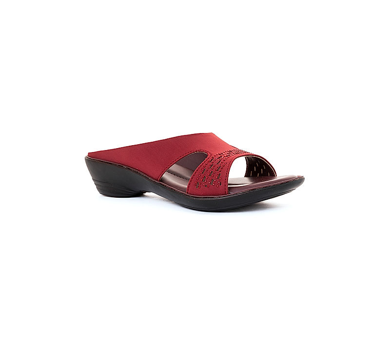KHADIM Maroon Red Wedge Heel Mule Slip On Sandal for Women (5150655)