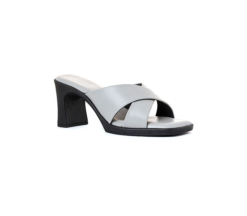 KHADIM Sharon Grey High Heel Block Mule Slip On Sandal for Women (6550222)