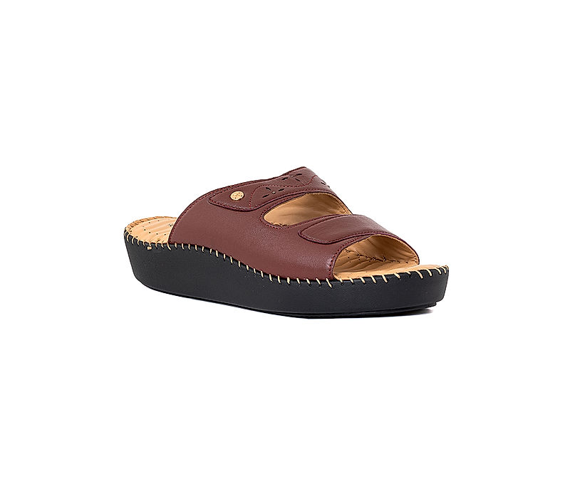 KHADIM Softouch Burgundy Platform Heel Slip On Sandal for Women (4991235)