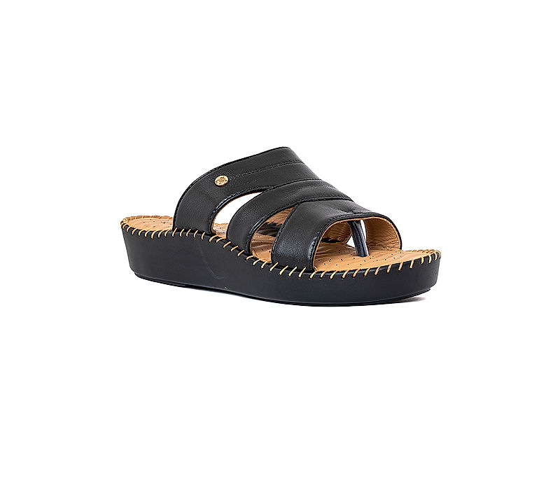 KHADIM Softouch Black Wedge Heel Slip On Sandal for Women (6550326)