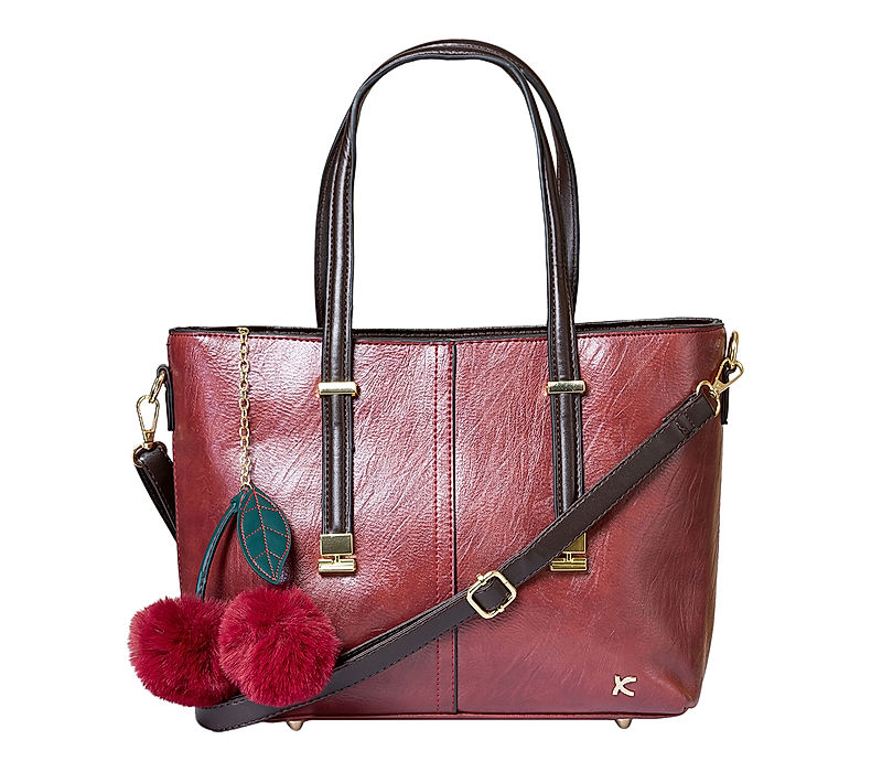 Khadim Maroon Red Tote Handbag with Detachable & Adjustable Long Strap, Detachable Accessory for Women (4515115)