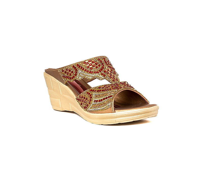 KHADIM Red Wedge Heel Mule Ethnic Sandal for Women (6511264)