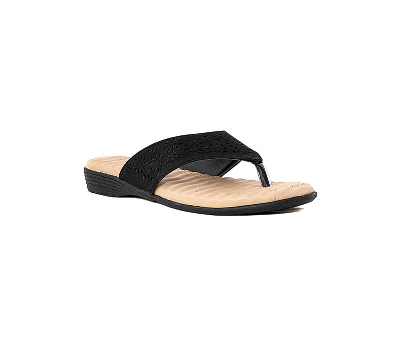 KHADIM Softouch Black Flat Slip On Sandal for Women (3453436)