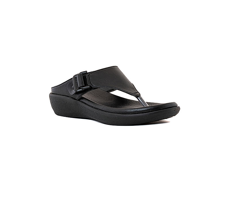 KHADIM Softouch Black Wedge Heel Slip On Sandal for Women (9466706)