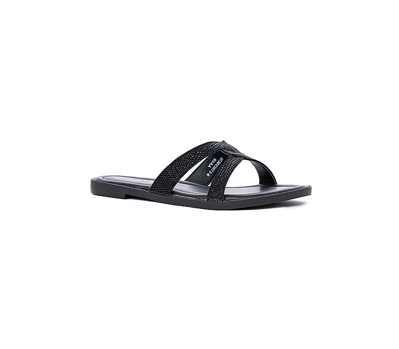 KHADIM Black Flat Mule Slide Sandal for Women (5730236)