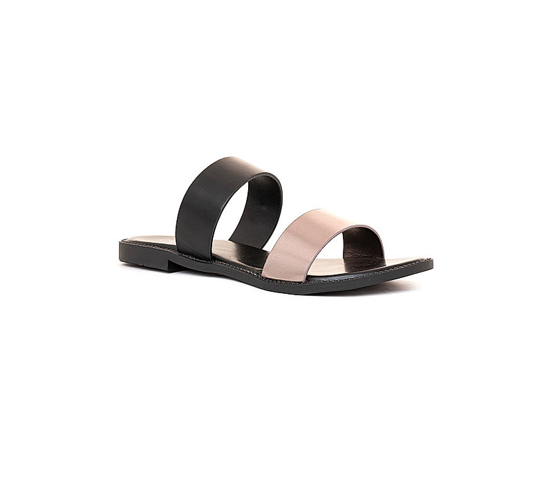 KHADIM Cleo Black Flat Slip On Sandal for Women (5730296)