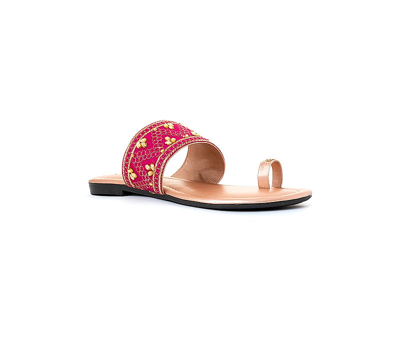 KHADIM Pink Flat Kolhapuri Slip On Sandal for Women (6400125)