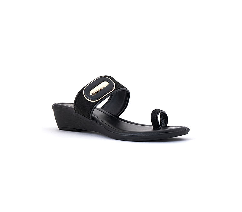 KHADIM Black Wedge Heel Slip On Sandal for Women (5300316)