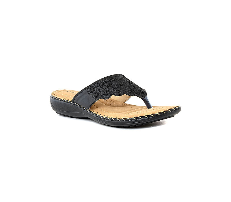 KHADIM Black Wedge Heel Slip On Sandal for Women (7180056)