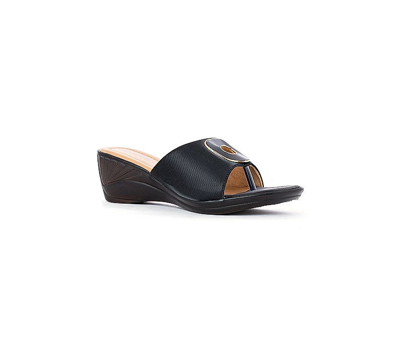 KHADIM Black Wedge Heel Slip On Sandal for Women (6510756)