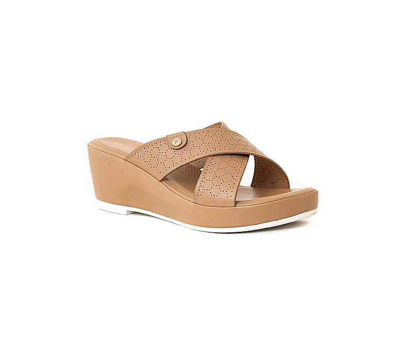 KHADIM Sharon Beige Wedge Heel Mule Slip On Sandal for Women (2661468)