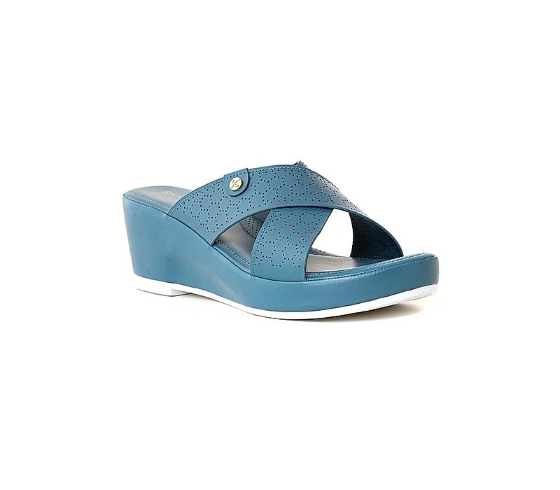 KHADIM Sharon Blue Wedge Heel Mule Slip On Sandal for Women (2661469)