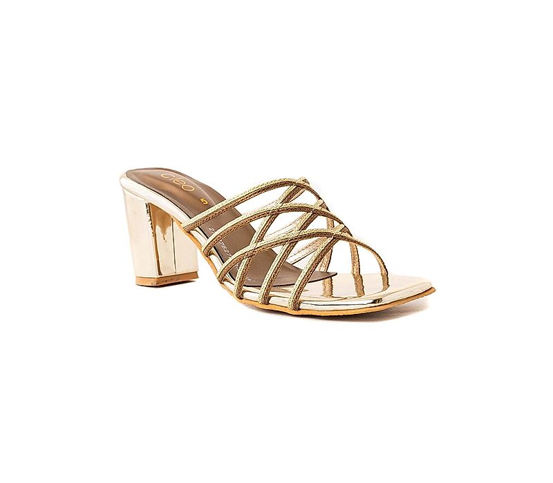 KHADIM Cleo Gold High Heel Block Mule Slip On Sandal for Women (2783768)