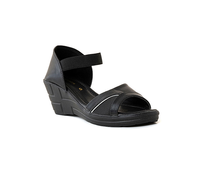 KHADIM Black Wedge Heel D'orsay Sandal for Women (5092836)