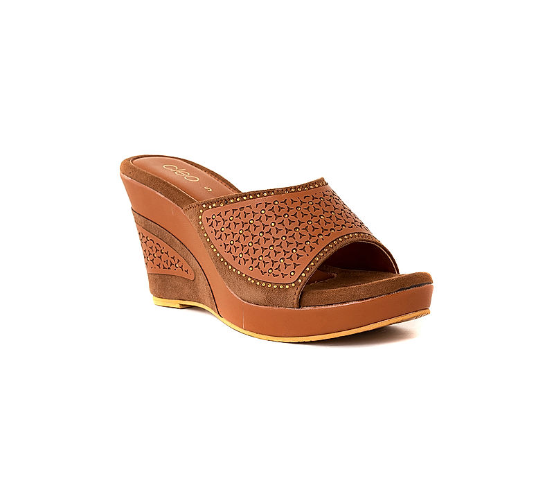 KHADIM Cleo Brown High Heel Wedge Mule Slip On Sandal for Women (6511333)