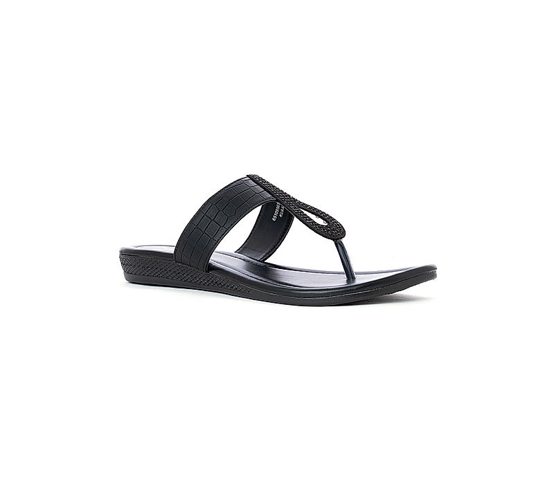 KHADIM Black Flat Slip On Sandal for Women (6510956)