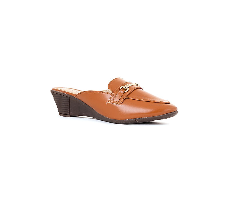 KHADIM Sharon Brown Wedge Heel Loafer Mule Sandal for Women (2708783)