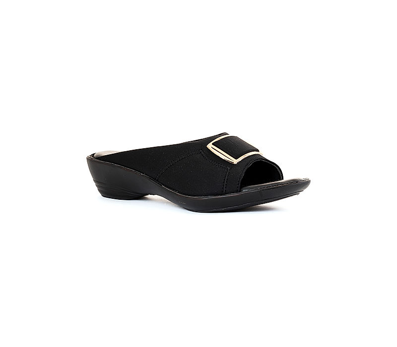 KHADIM Black Wedge Heel Mule Slip On Sandal for Women (5150646)