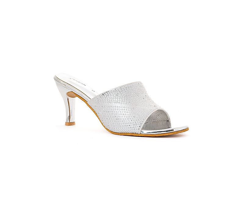KHADIM Silver Grey High Heel Mule Slip On Sandal for Women (2783631)