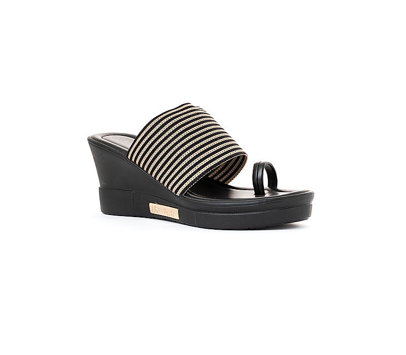 KHADIM Cleo Black High Heel Wedge Slip On Sandal for Women (5300536)