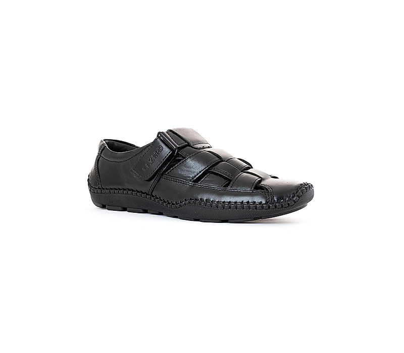 KHADIM Lazard Black Leather Roman Sandal Shoe for Men (6940036)