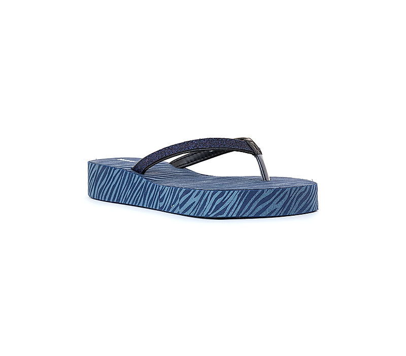 KHADIM Waves Blue Platform Heel Thong Slippers for Women (7281779)