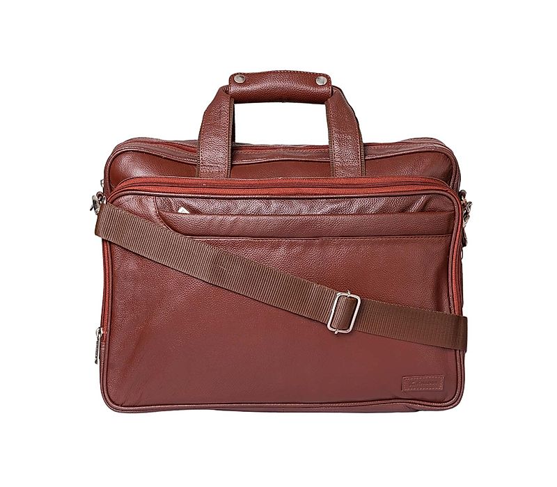 Khadim Brown Portfolio Bag with Laptop Sleeve & Detachable Long Handle for Men (1050164)