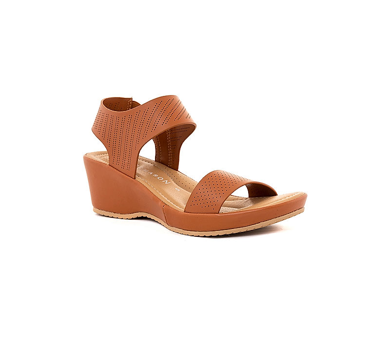 KHADIM Sharon Tan Brown Wedge Heel Sandal for Women (6970033)