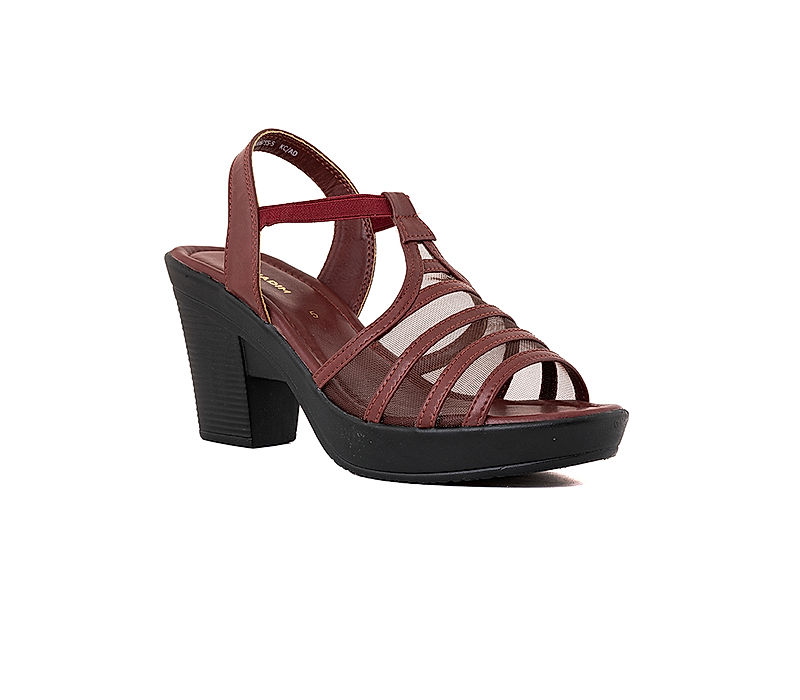 KHADIM Burgundy High Heel Block Slingback Sandal for Women (7550085)