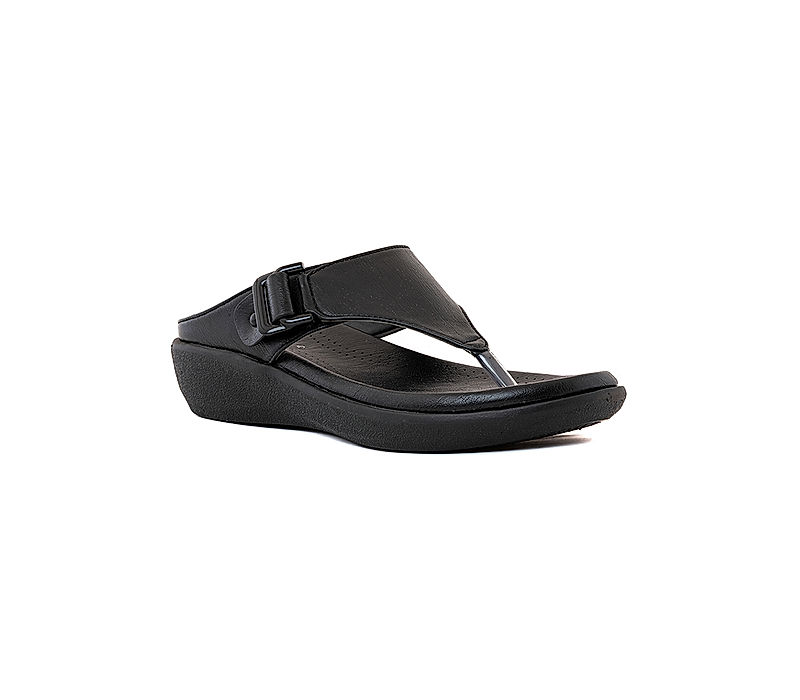 KHADIM Softouch Black Wedge Heel Slip On Sandal for Women (9466706)