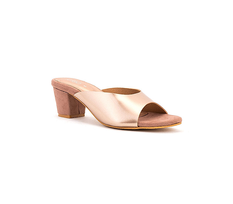 KHADIM Cleo Rose Gold Block Heel Mule Slip On Sandal for Women (5720195)