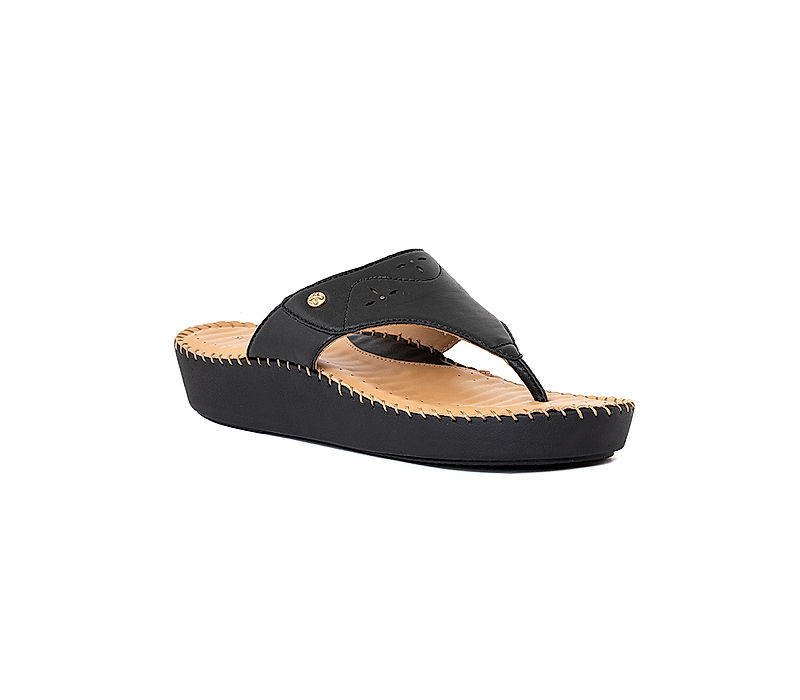 KHADIM Softouch Black Platform Heel Slip On Sandal for Women (4991226)