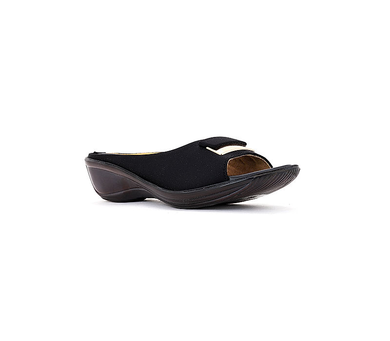 KHADIM Black Wedge Heel Mule Slip On Sandal for Women (5300276)