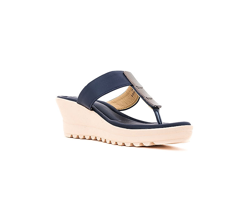 KHADIM Cleo Navy Blue Wedge Heel Slip On Sandal for Women (5320189)