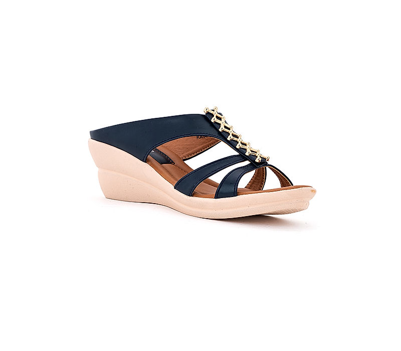 KHADIM Cleo Navy Blue Wedge Heel Slip On Sandal for Women (5320329)