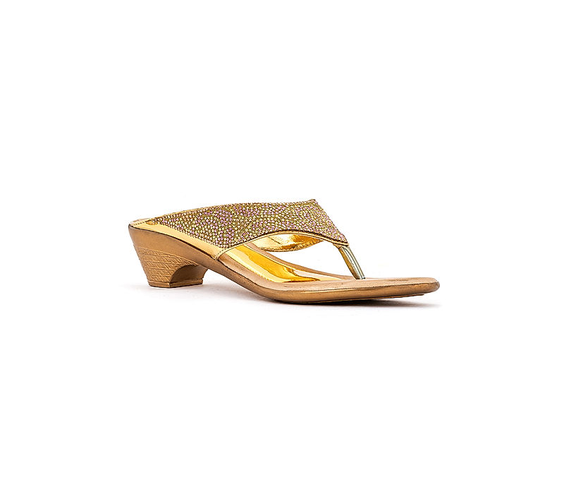 KHADIM Gold Cone Heel Slip On Ethnic Sandal for Women (6510615)