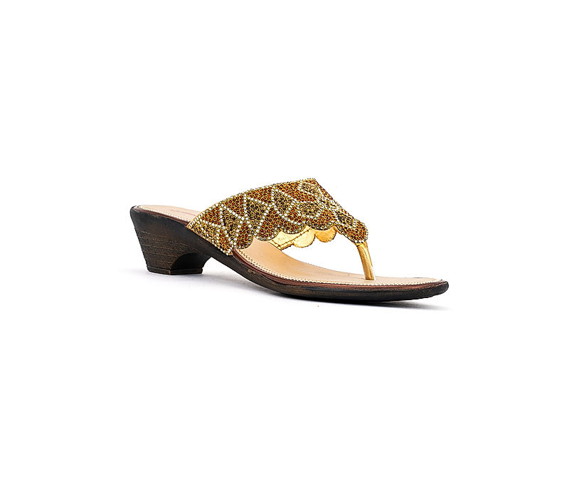 KHADIM Gold Cone Heel Slip On Ethnic Sandal for Women (6510628)