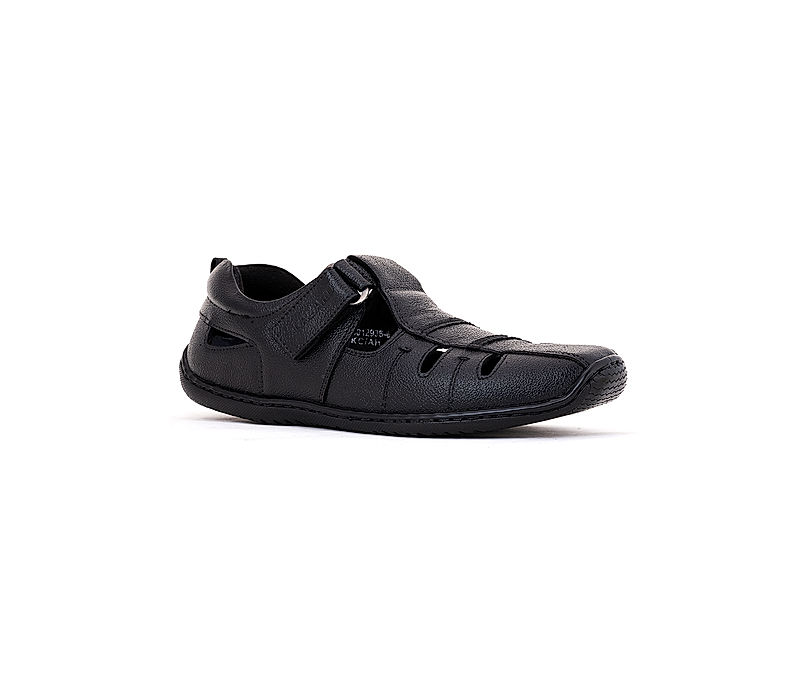 KHADIM Lazard Black Leather Sandal Shoe for Men (9360126)