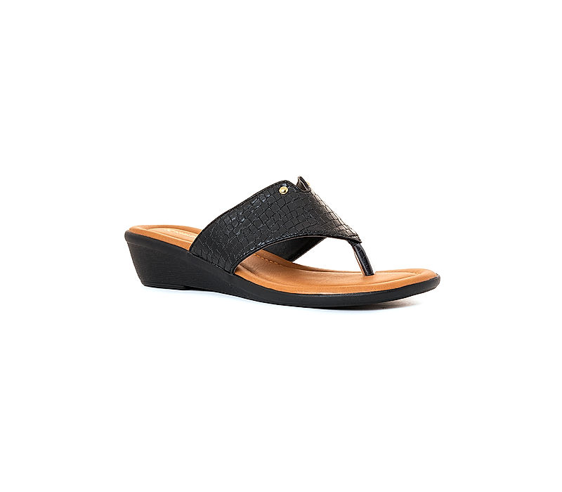 KHADIM Black Wedge Heel Slip On Sandal for Women (3453406)
