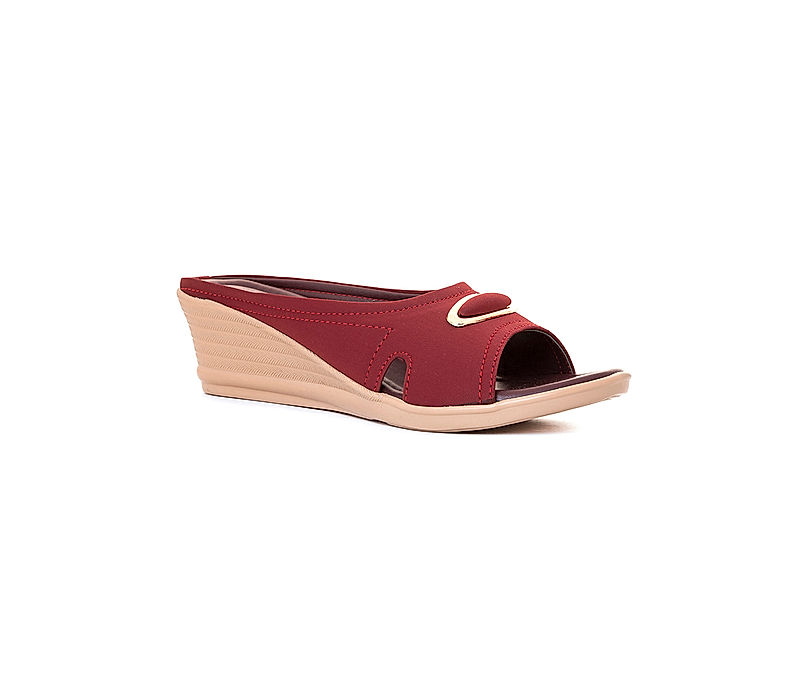 KHADIM Maroon Red Wedge Heel Mule Slip On Sandal for Women (5300555)