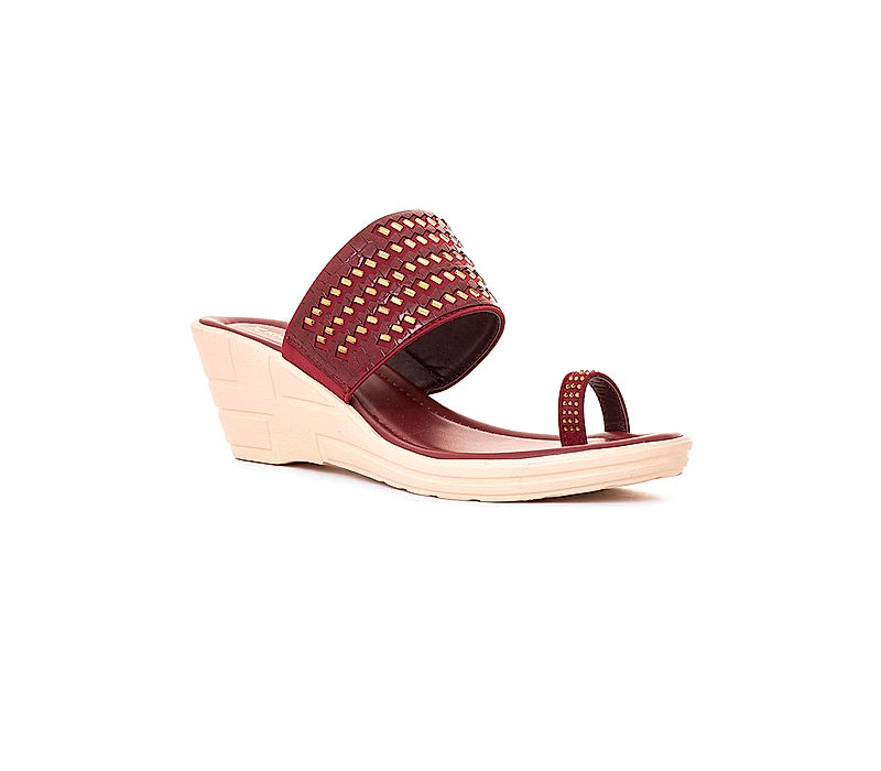 KHADIM Maroon Red Wedge Heel Slip On Sandal for Women (5320715)
