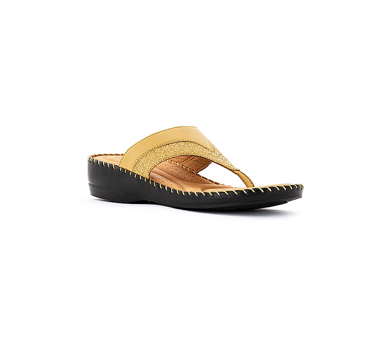 KHADIM Softouch Yellow Leather Wedge Heel Slip On Sandal for Women (2181918)
