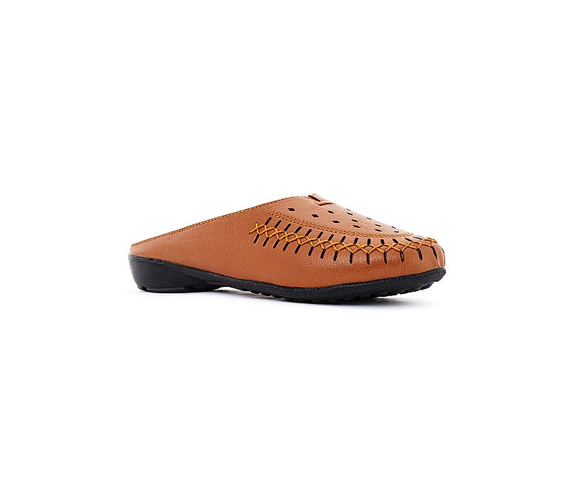 KHADIM Sharon Brown Leather Flat Mule Slip On Sandal for Women (2661163)