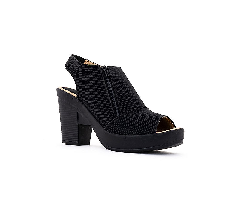 KHADIM Black High Heel Block Peep-toe Sandal for Women (2746236)