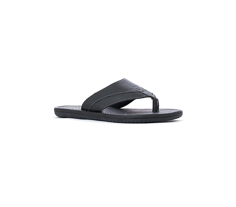 KHADIM Lazard Black Leather Flip Flops for Men (5030356)